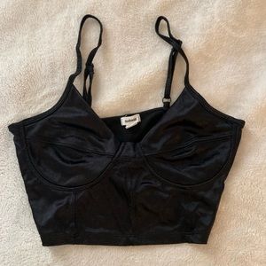 Black satin crop top